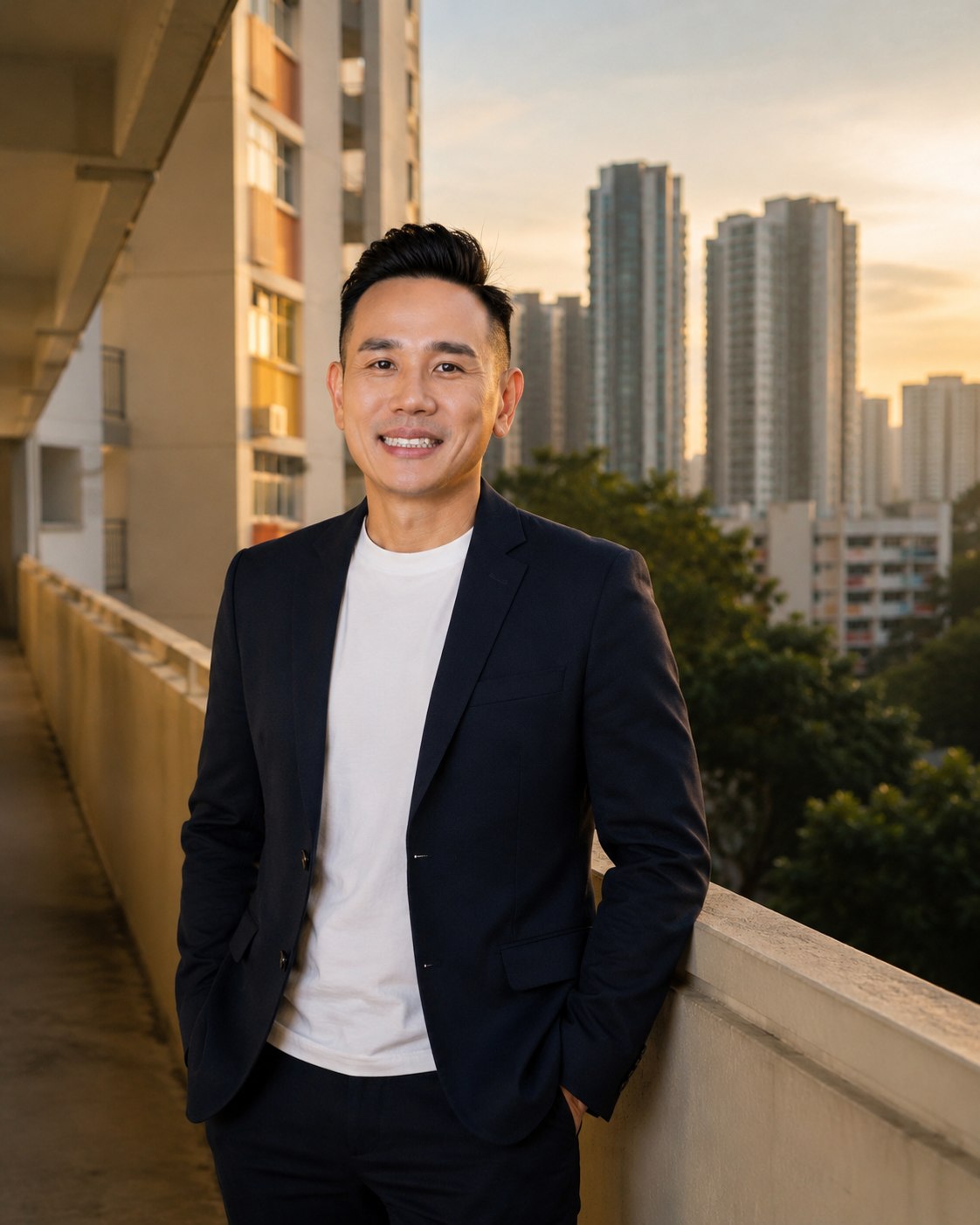 Benjamin Loy, PropNex Realty — Singapore property professional at golden hour