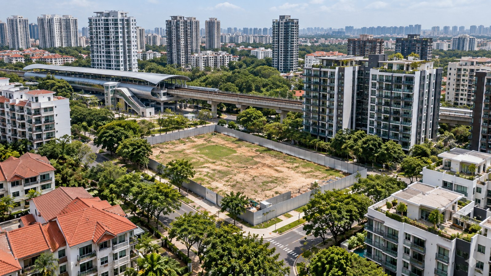 Aerial view of the Lorong Puntong GLS site in Bishan with Bright Hill MRT station and established condominiums visible