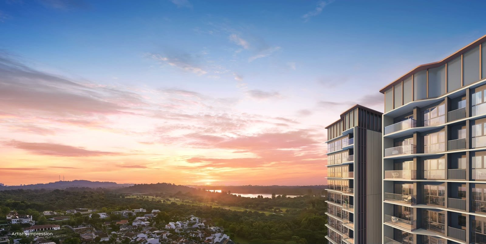 Thomson Reserve — West-facing view toward MacRitchie Reservoir at sunset